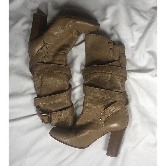 CHLOE Mid-Calf Leather Paddington Prince Strap Buckle Tan Boots Size 36.5 US 5.5 - Picture 2 of 9